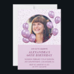 60th birthday invitations Balloons Photo Purple<br><div class="desc">Celebrate a fabulous 60th birthday with this elegant purple balloon photo invitation, featuring glittery purple balloons and a circular photo frame on a soft lavender background. Perfect for women's milestone birthday parties, this chic design adds a glamorous touch to any 60th birthday celebration. Fully customize with your guest of honor's...</div>