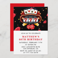 60th birthday invitations Casino theme Poker Red