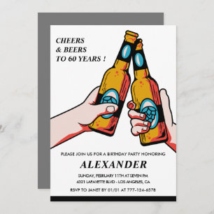 60th birthday invitations Cheers and Beers Men