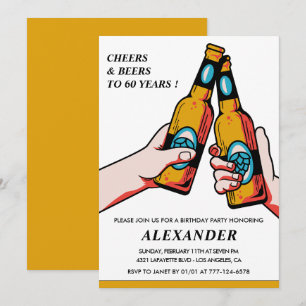 60th birthday invitations Cheers Beers Men Vintage