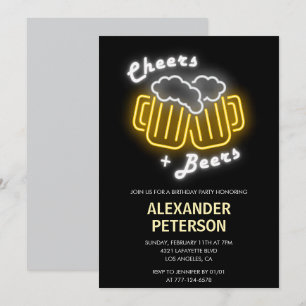 60th birthday invitations Cheers Beers Neon