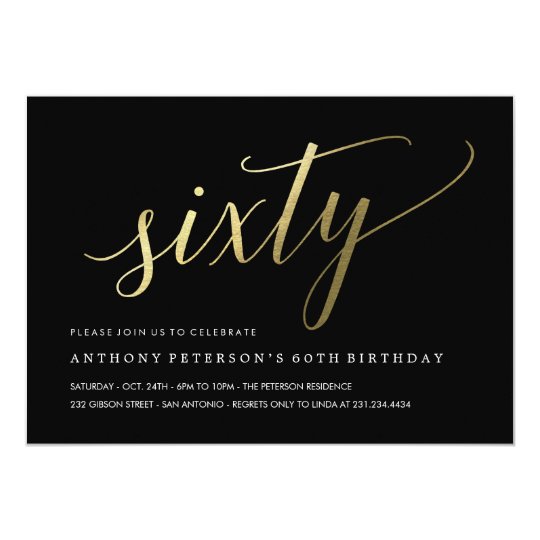 60th birthday invitations formal faux gold zazzle com