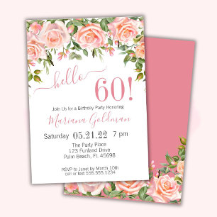 60th Birthday Invitations Pink Floral Modern Party