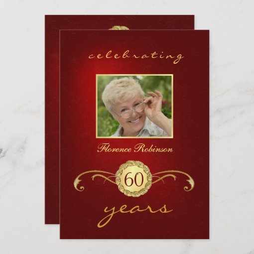 60th Birthday Invitations - Red & Gold Monogram | Zazzle