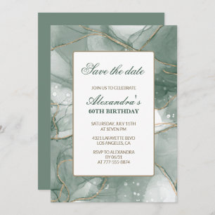 60th birthday invitations Save the date Green