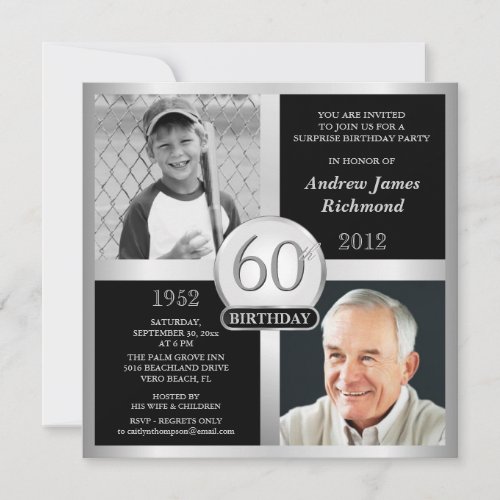 60th Birthday Invitations Then &amp; Now Photos