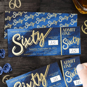 60th Birthday Invite Sapphire Blue Gold party Raffle Tickets