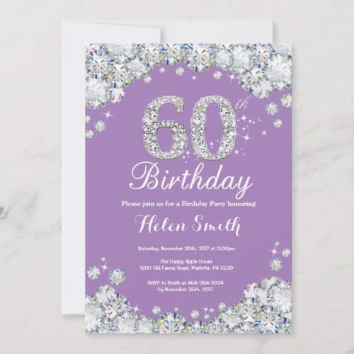 60th Birthday Lavender and Silver Diamond Invitation