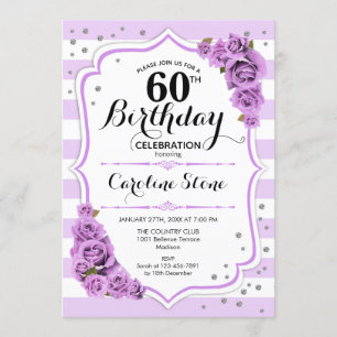 60th Birthday - Lavender White Purple Flowers Invitation