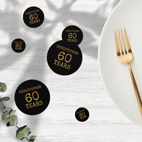 60th Birthday Legendary Black Gold Retro Confetti