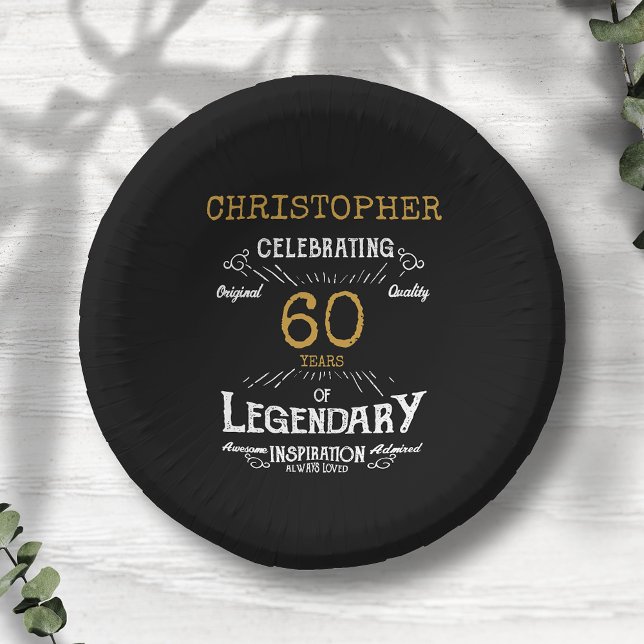 60th Birthday Legendary Black Gold Retro Paper Bowls (For those celebrating their 60th birthday we have the ideal birthday party bowls)