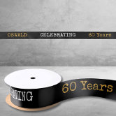 80th Birthday Legendary Black Gold Retro Satin Ribbon