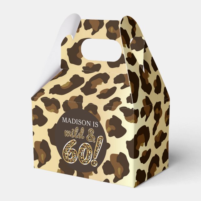 60th Birthday Leopard Balloon Script  Favor Boxes (Front Side)