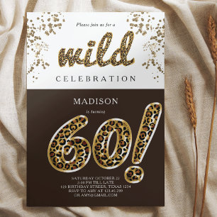 60th Birthday Leopard Foil Balloon Script Invitation