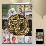 60th Birthday Leopard Print Gold Balloons Photo Card<br><div class="desc">Personalized 60th birthday card with 9 custom photos and trendy leopard print foil balloons in black and gold. The template is ready for you to upload 9 of your favorite photos which are displayed in a photo collage in square and portrait formats. Your pictures surround the animal print balloons, which...</div>