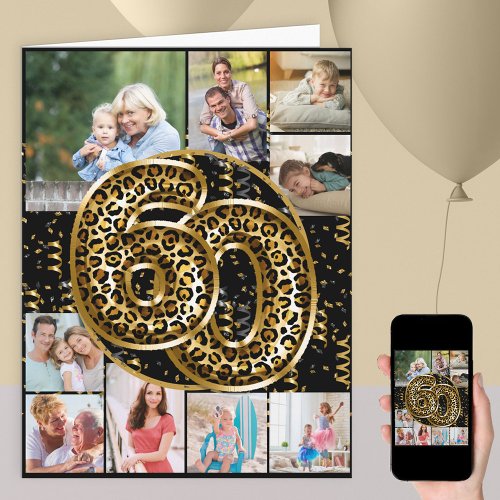 60th Birthday Leopard Print Gold Balloons Photo Card