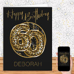 60th Birthday Leopard Print Gold Foil Balloons Card<br><div class="desc">Personalized 60th birthday card with animal print foil balloons in black and gold. The trendy leopard print balloons are framed with black and gold confetti and Happy Birthday is hand lettered in gold. The template is ready for you to personalize the front of the card and add a message inside...</div>