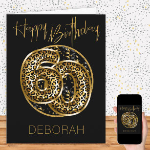 60th Birthday Leopard Print Gold Foil Balloons Card