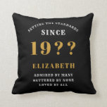 60th Birthday Loved Add Your Name Year Black Gold Throw Pillow<br><div class="desc">For those celebrating their 60th birthday we have the ideal surprise birthday party throw pillow gift. The black background with a white and gold design is simple and yet elegant. Easily customize the text to the front and the interior of these party supplies using the template provided. Part of the...</div>