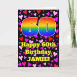 [ Thumbnail: 60th Birthday: Loving Hearts Pattern, Rainbow # 60 Card ]