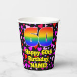 [ Thumbnail: 60th Birthday: Loving Hearts Pattern, Rainbow 60 Paper Cups ]