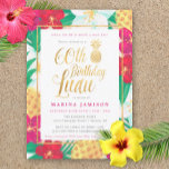 60th Birthday Luau Invitations | Pink & Gold<br><div class="desc">Pink & gold 60th birthday luau invitations with fun,  pretty tropical flowers and pineapples,  with gold accents. Perfect for a luau themed sixtieth birthday bash!</div>