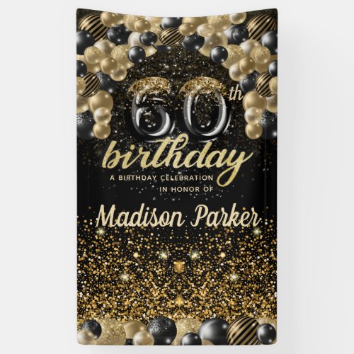 60th Birthday Luxury Personalized Black Gold  Banner