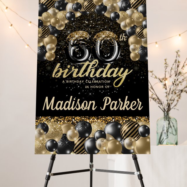 60th Birthday Luxury Personalized Black Gold Foam Board (In Situ (Stand))
