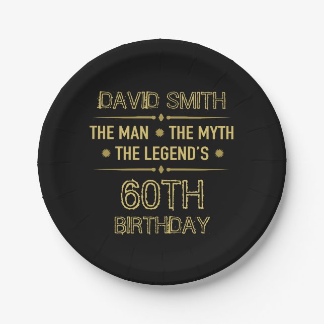 60th Birthday Man Myth Legend Paper Plates (Front)