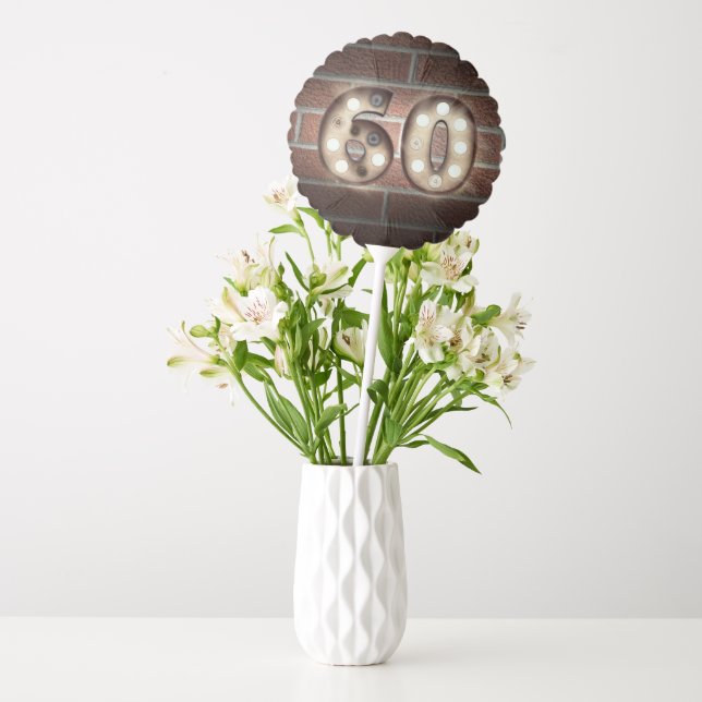 60th Birthday Marquee Lights On Brick Balloon (Vase)