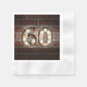 60th birthday marquee sign on brick wall paper napkins