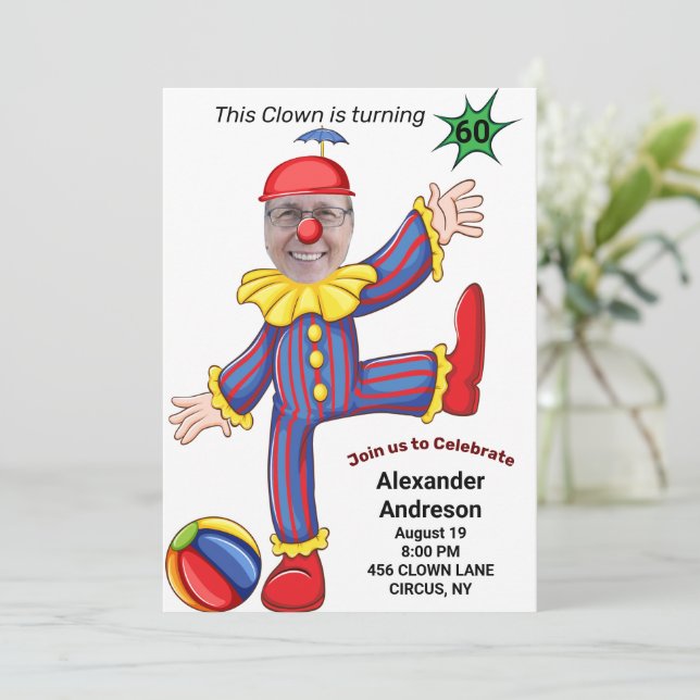 60th Birthday Mens New Funny Clown Epic Amazing  Invitation (Standing Front)