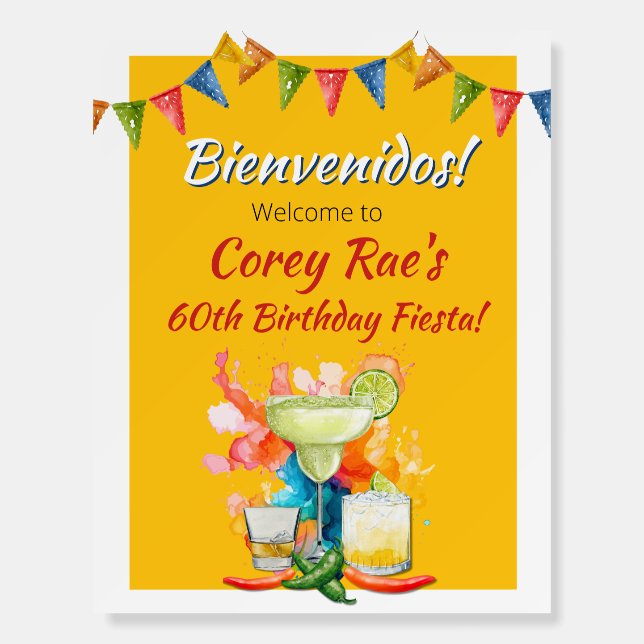 60th Birthday Mexican Fiesta Bienvenidos Welcome Foam Board (Front)
