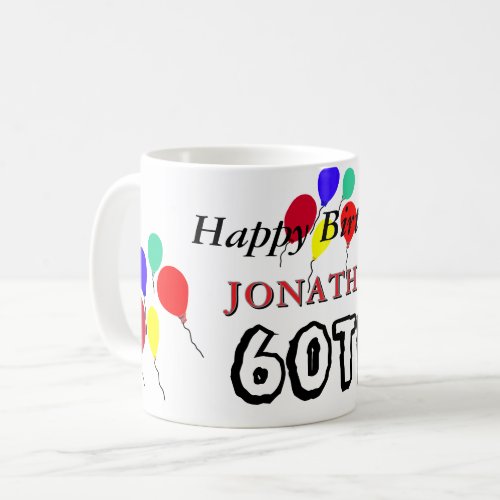 60th Birthday Milestone Balloons Red Green Any AGE Coffee Mug