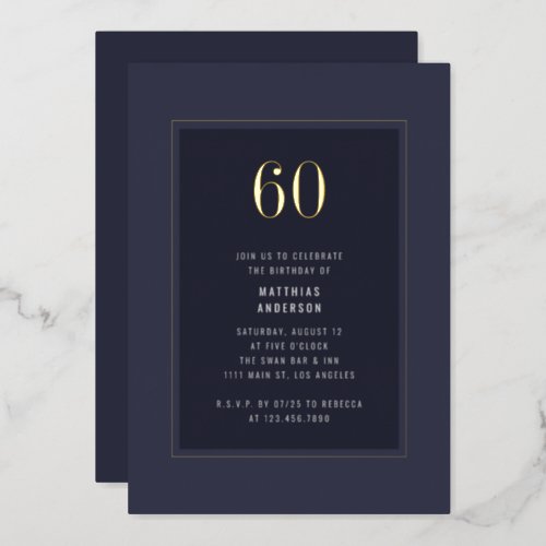 60th Birthday Minimal Elegant Dark Gold Frame Foil Invitation