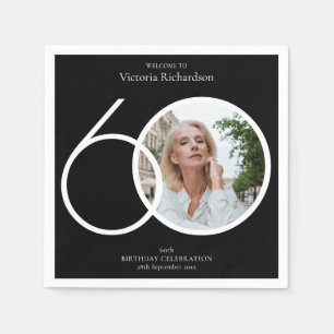 60th Birthday Minimalist Black White Custom Photo Napkins