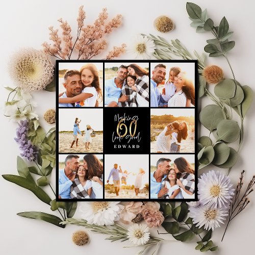 60th birthday modern black and gold photo collage