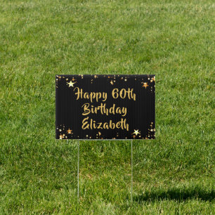 60th Birthday Modern Black and Gold Stars Sign