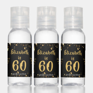 60th Birthday Modern Black Gold Stars Favor Gift Hand Sanitizer