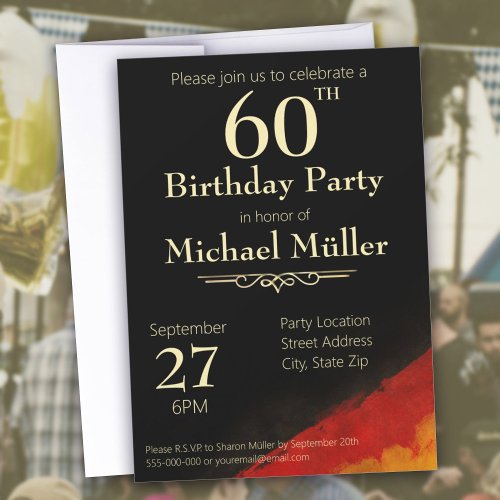 60th Birthday Modern Black Red  Gold Invitation