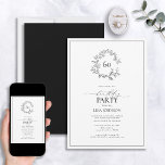 60th Birthday Modern Black & White Leafy Crest Invitation<br><div class="desc">Welcome to your birthday celebration! But don't worry, it's not time to slow down quite yet. Send out these elegant 60th Birthday Modern Black & White Leafy Crest Invitations and let everyone know you're ready to party in style. These invitations feature a hand drawn leafy wreath that completely encircles the...</div>