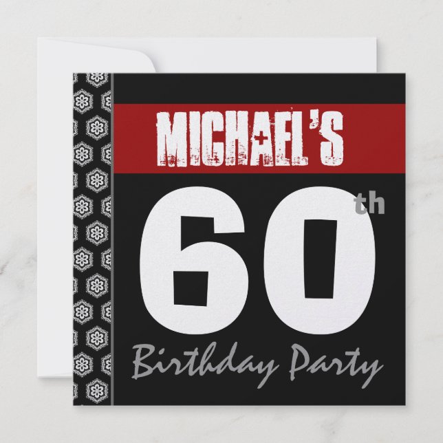 60th Birthday Modern For Him Red White Black W1738 Invitation (Front)