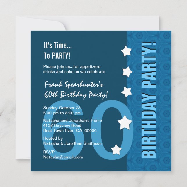 60th Birthday Modern Hues of Blue Funny D60B Invitation (Front)