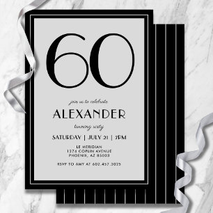 60th Birthday Modern Minimalist Mens Black Gray Invitation