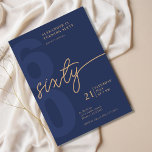 60th Birthday Modern Minimalist Navy Gold Invitation<br><div class="desc">Celebrate a milestone birthday in style with this modern and minimalist 60th birthday invitation. Featuring a navy blue and gold design, this invitation is sure to make a statement. The sleek sixty script adds a touch of sophistication to the design. Perfect for a gender-neutral celebration, this simple yet stylish invitation...</div>
