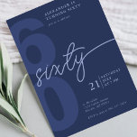 60th Birthday Modern Minimalist Navy Invitation<br><div class="desc">Celebrate a milestone birthday in style with this modern and minimalist 60th birthday invitation. Featuring a monochromatic navy blue design, this invitation is sure to make a statement. The sleek sixty script adds a touch of sophistication to the design. Perfect for a gender-neutral celebration, this simple yet stylish invitation is...</div>