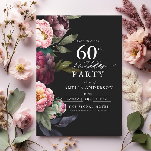 60th Birthday Modern Moody Burgundy Blush Floral