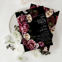 60th Birthday Modern Moody Burgundy Blush Floral