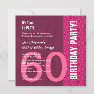 60th Birthday Modern Pink and Wine C949A Invitation