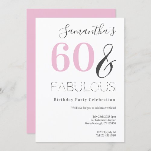 60th Birthday Modern Pink Party Invitation